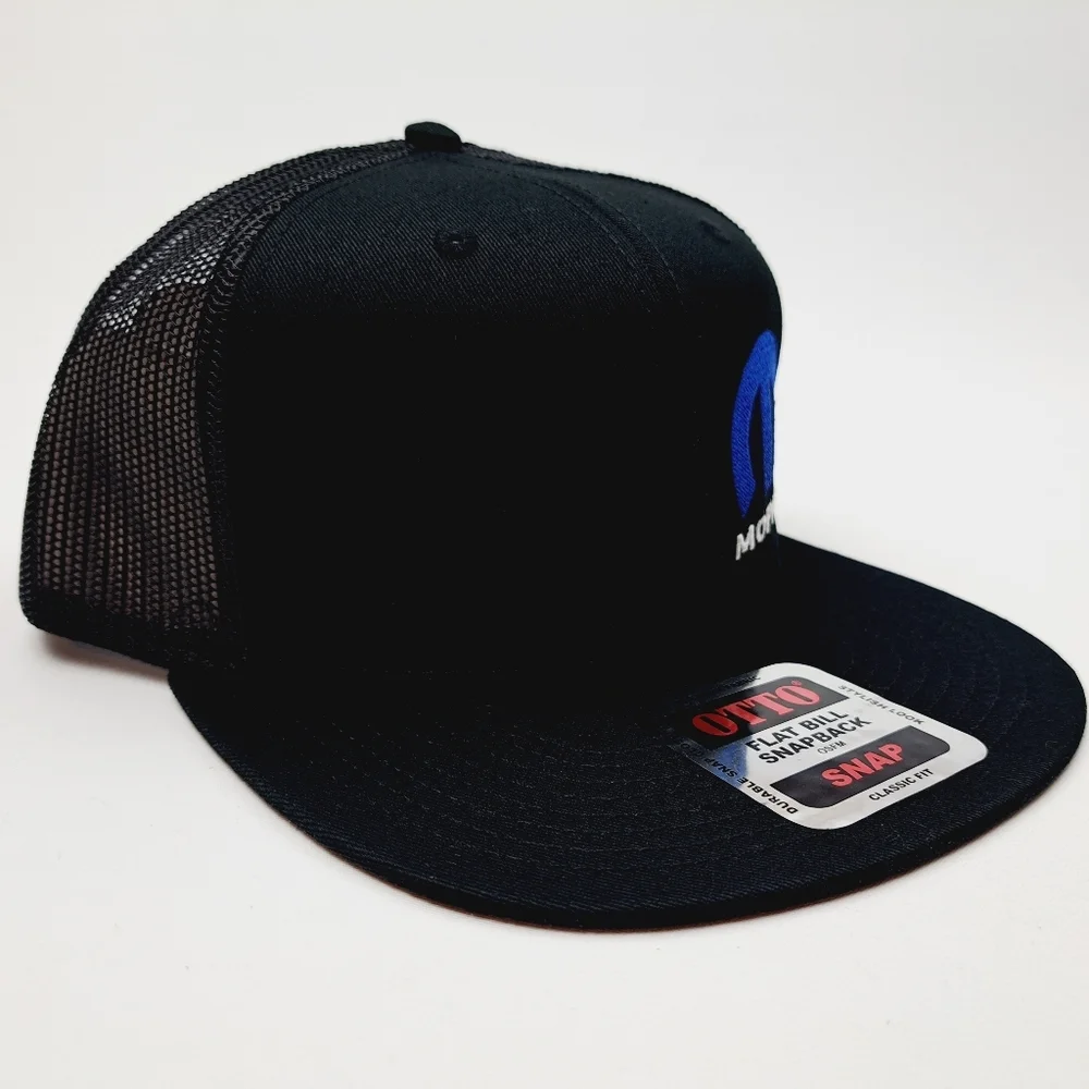 Mopar Offset Logo Flat Bill Mesh Snapback Hat Cap Black Embroidered